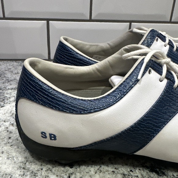 FOOTJOY WOMEN LOPRO GOLF SHOES WHITE/Teal‎ BLUE OXFORD SIZE 8 SB Preppy Leather - Picture 6 of 16